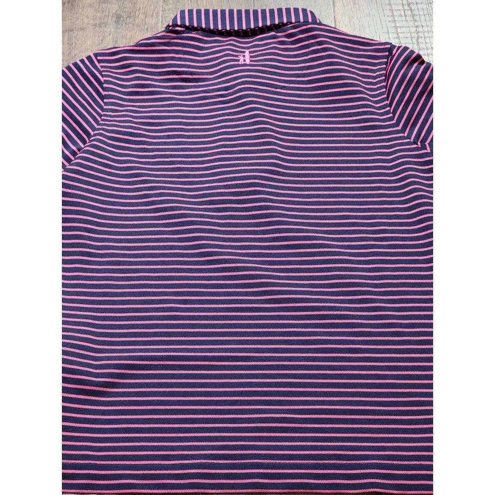 Johnnie-O Boys Striped Performance Polo Shirts Size 7 Lot of 2 Navy Pink Blue